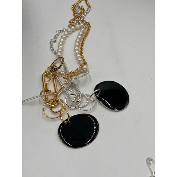 Diane von Furstenberg Mixed Metal Faux Pearl‎ Statement Long Ring Black Necklace - Picture 7 of 8